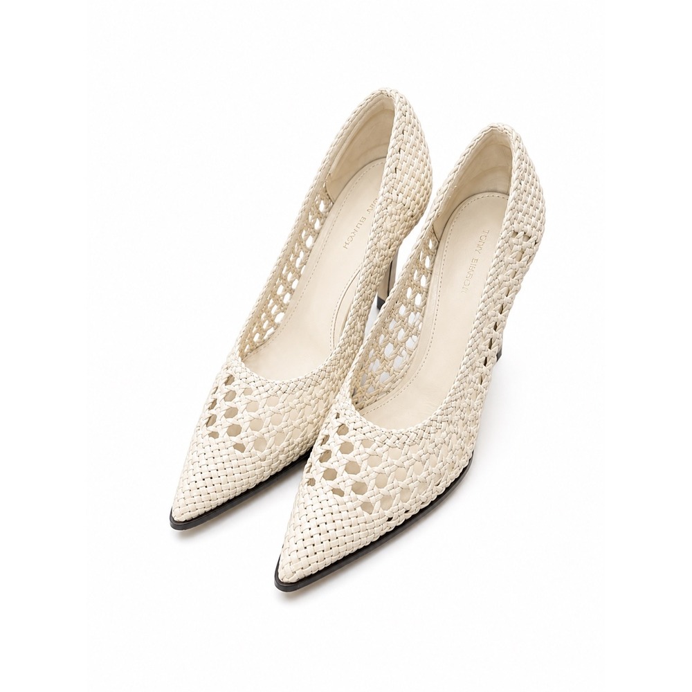 Tory Burch Ivory‎ Woven Raffia Heels Pointed Toe Pumps Size 6M Leather Sole